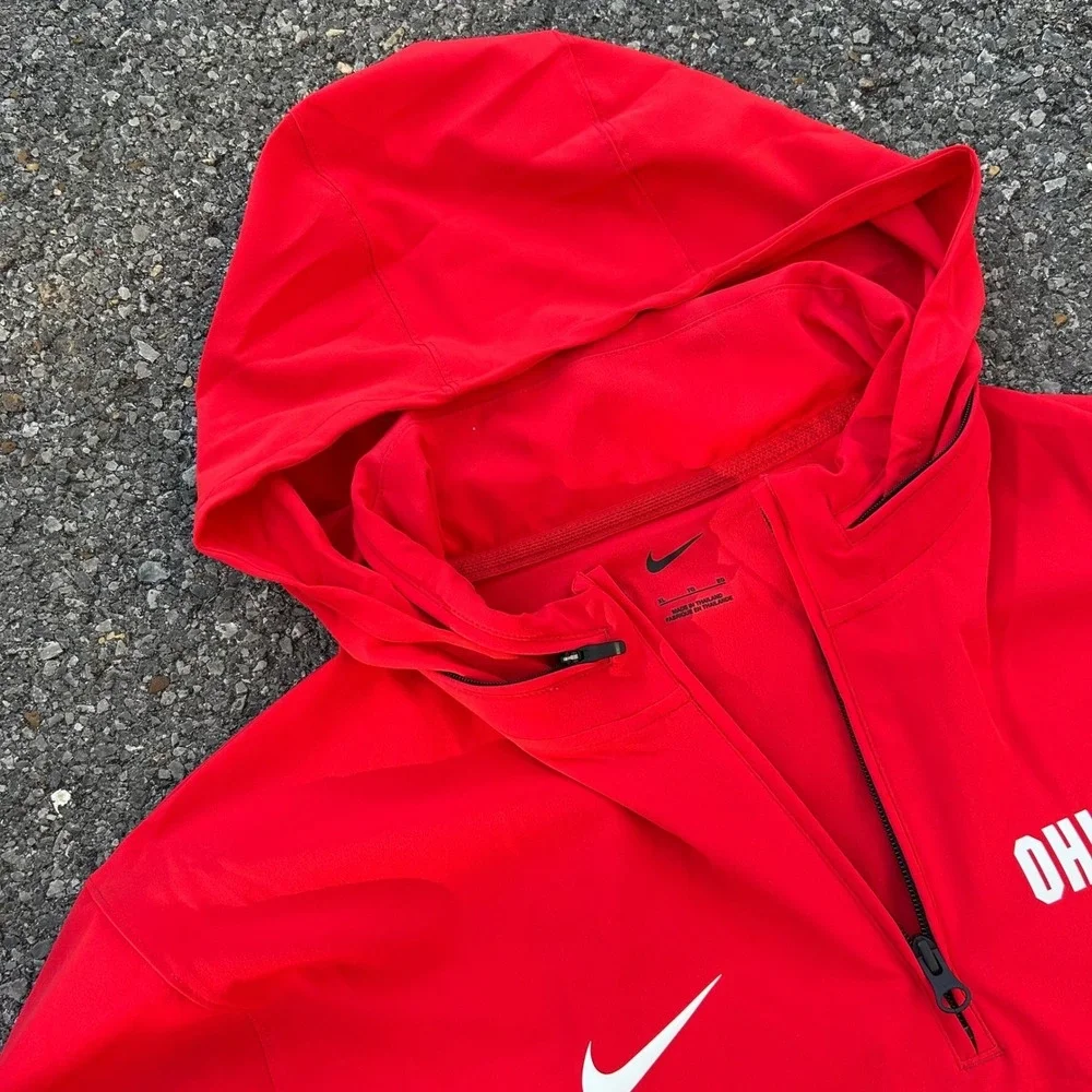 Nike Ohio State Buckeyes Mens XL Red Quarter Zip Hooded Windbreaker Jacket OSU